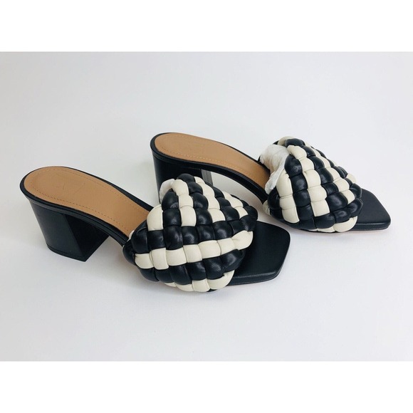 Flattered Odessa Black/ White Leather 37 w/ Block Heel‎